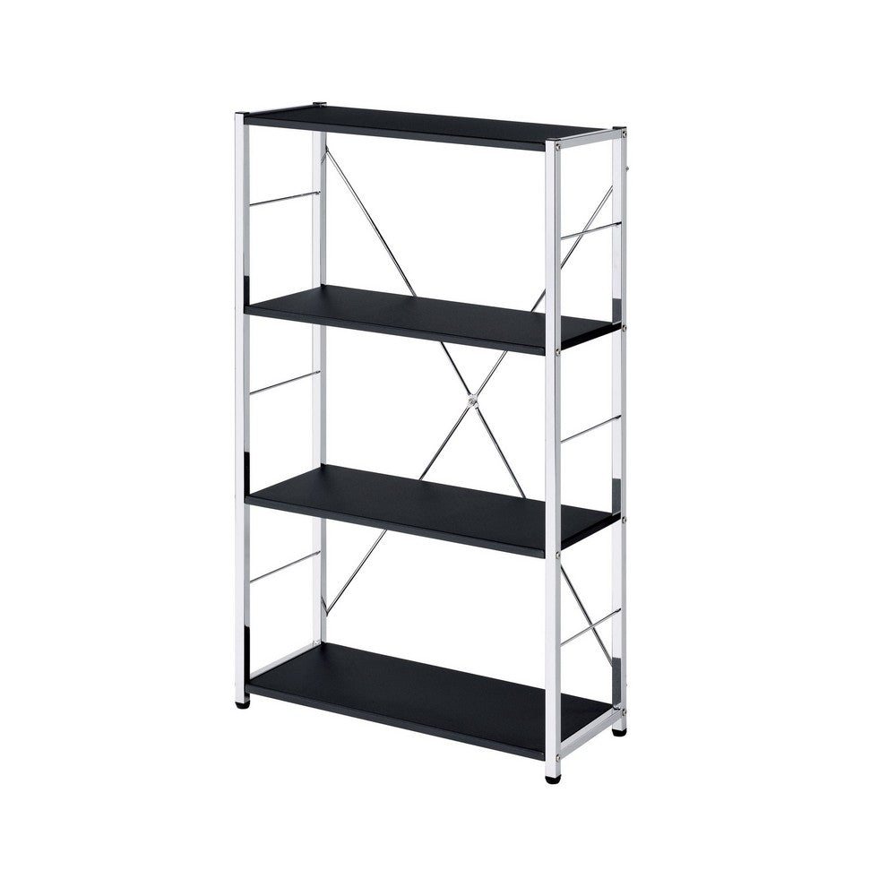 Bookshelf with X Shaped Crossbar Support, Black and White - BM251193