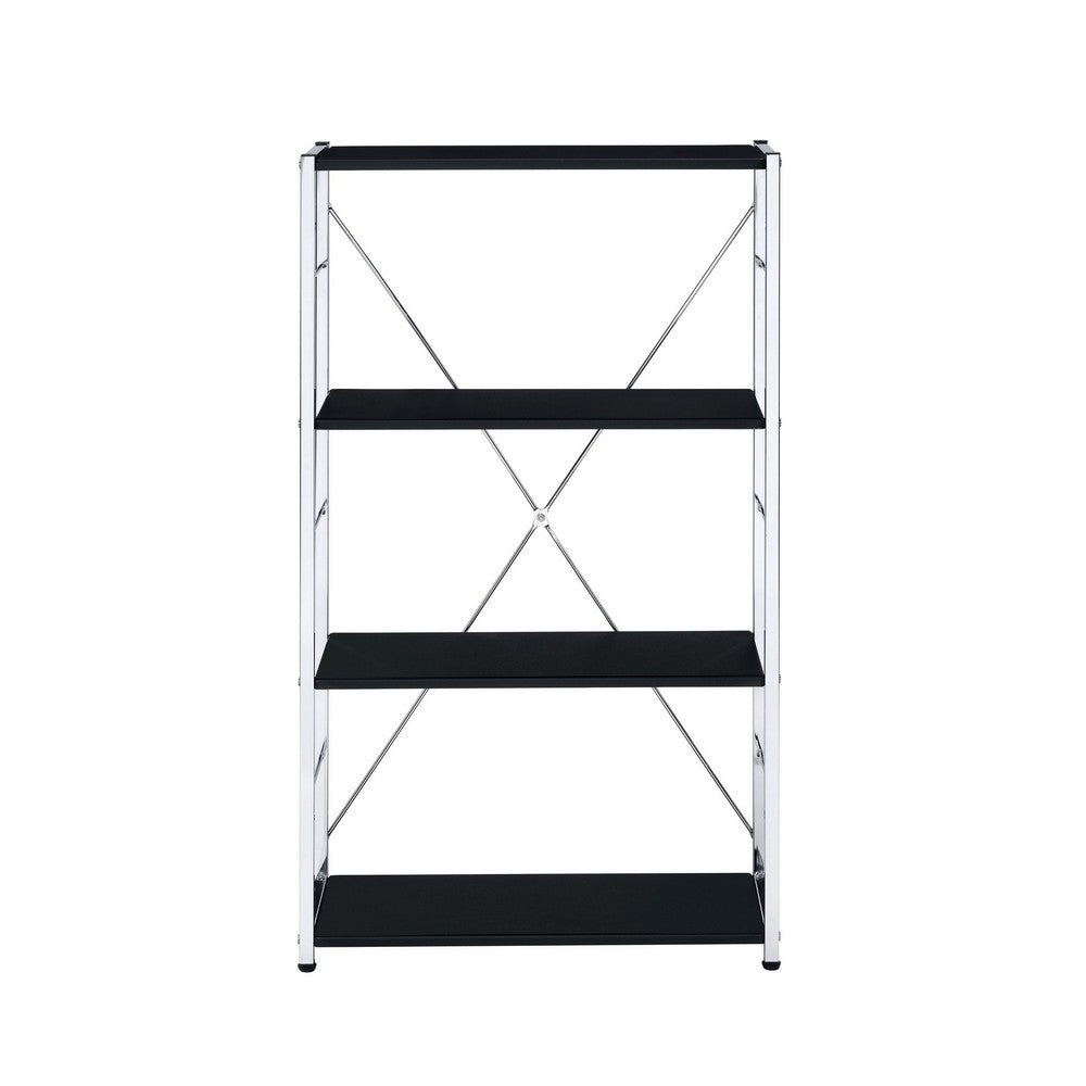 Bookshelf with X Shaped Crossbar Support, Black and White - BM251193