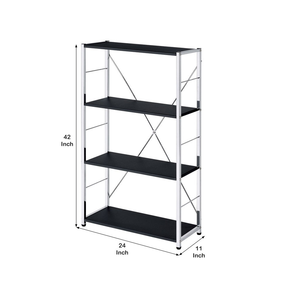 Bookshelf with X Shaped Crossbar Support, Black and White - BM251193