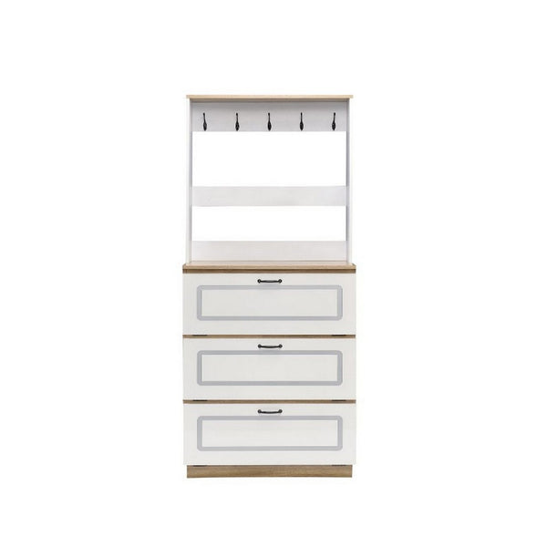 Shoe Cabinet With Storage Drawers and Hooks, White and Brown - BM251206
