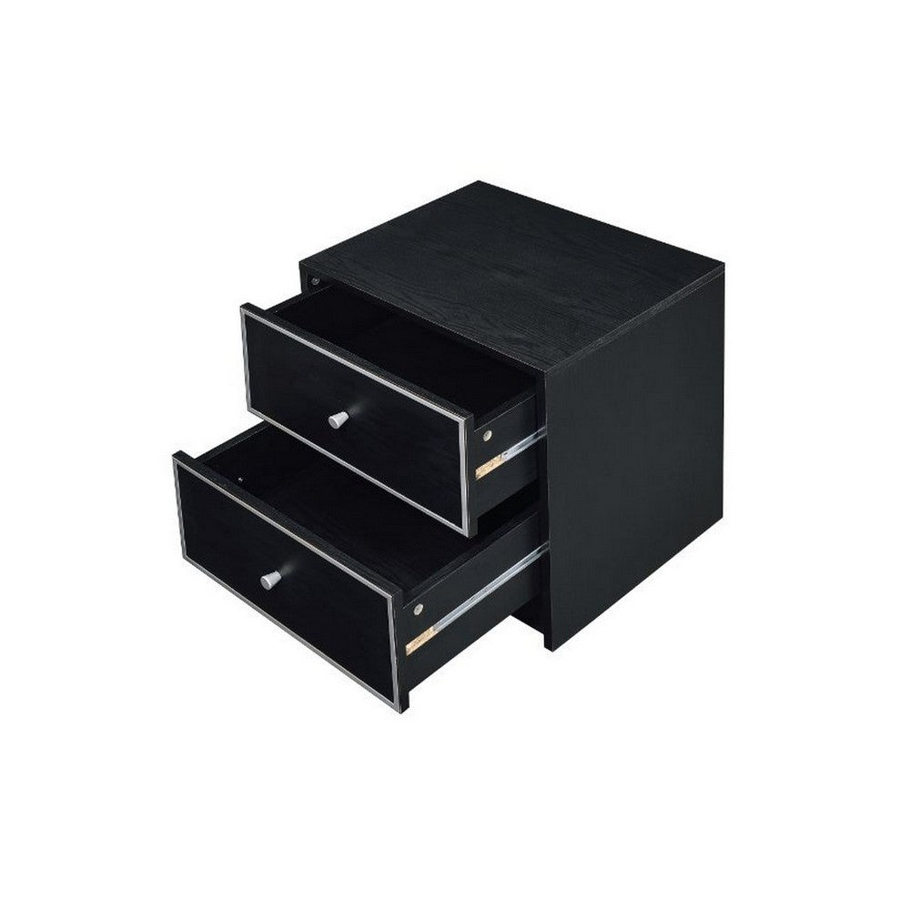 Accent Table with 2 Storage Drawers and Intricate Trimming, Black - BM251225