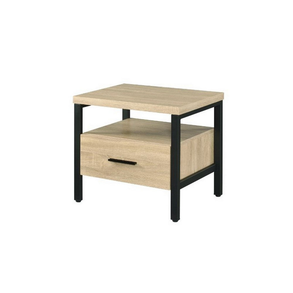 Accent Table with Metal Leg and 1 Tier Shelf,Brown and Black - BM251227
