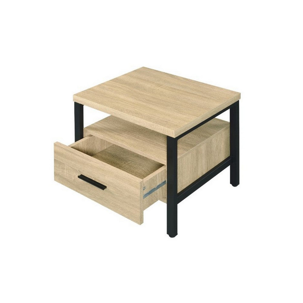 Accent Table with Metal Leg and 1 Tier Shelf,Brown and Black - BM251227