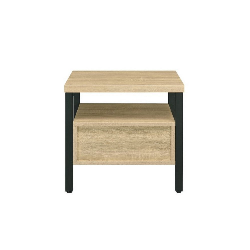 Accent Table with Metal Leg and 1 Tier Shelf,Brown and Black - BM251227