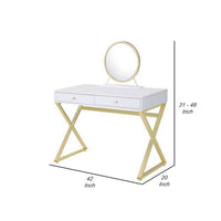 Vanity Desk with Removable Mirror and Cross Metal Legs, White and Gold - BM251241
