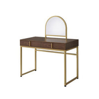 Vanity Desk with Mirror and Open Metal Frame, Brown and Gold - BM251244