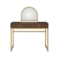 Vanity Desk with Mirror and Open Metal Frame, Brown and Gold - BM251244
