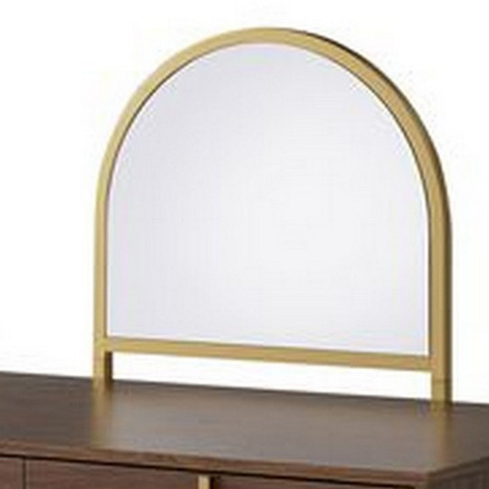 Vanity Desk with Mirror and Open Metal Frame, Brown and Gold - BM251244