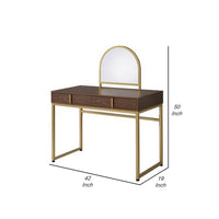Vanity Desk with Mirror and Open Metal Frame, Brown and Gold - BM251244