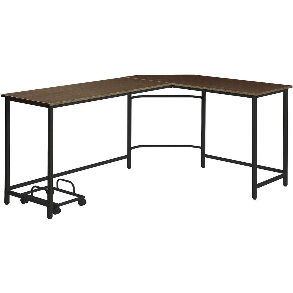 L Shape Computer Desk with CPU Holder and Casters, Brown - BM251294