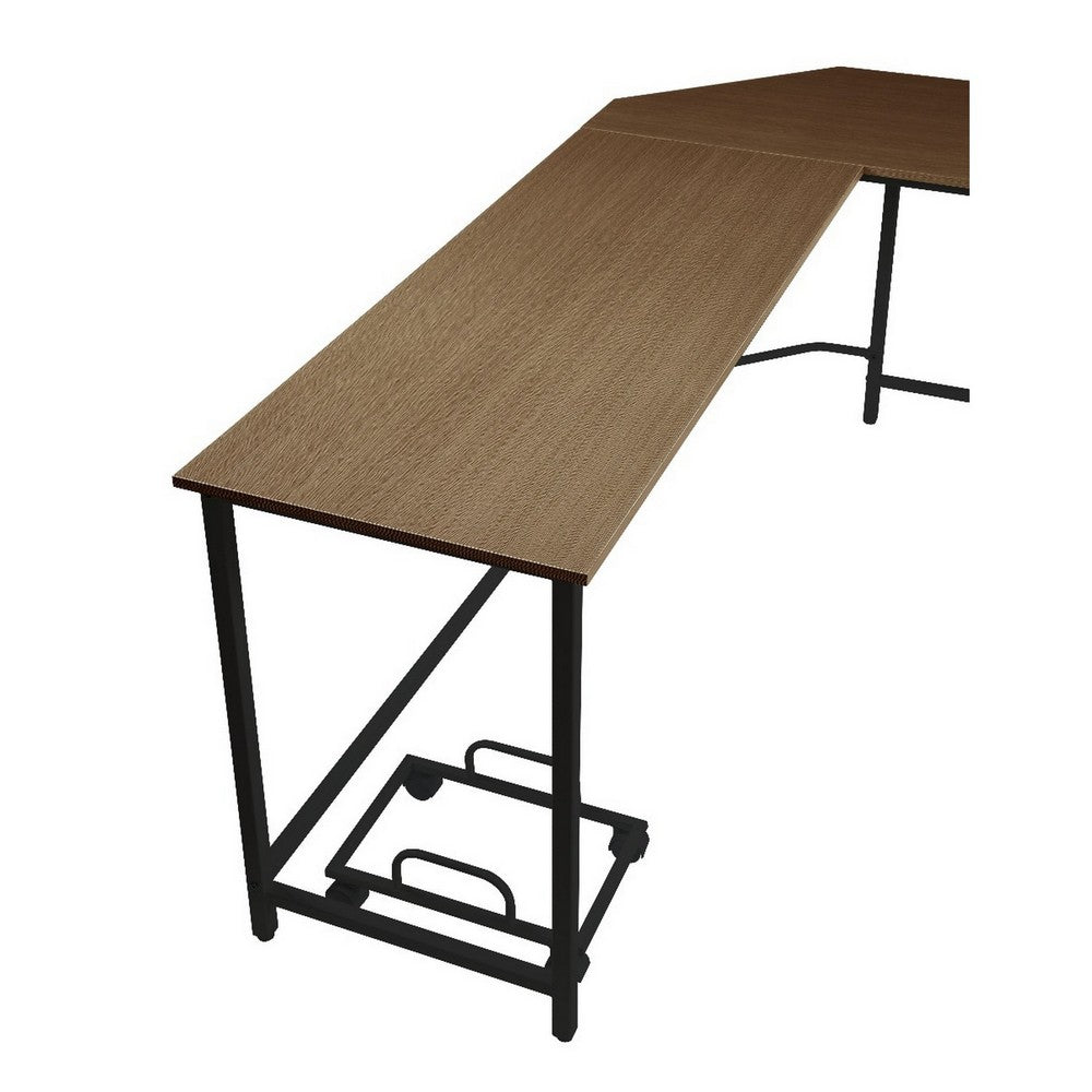 L Shape Computer Desk with CPU Holder and Casters, Brown - BM251294