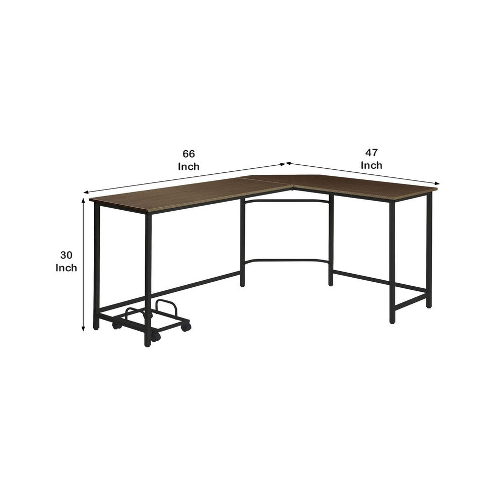 L Shape Computer Desk with CPU Holder and Casters, Brown - BM251294