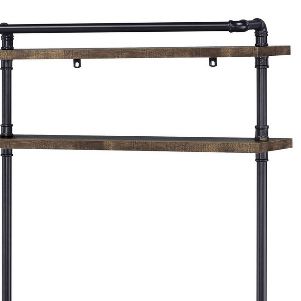 Writing Desk with Metal Pipe Design and 2 Shelves, Brown - BM251319