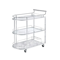 Serving Cart with Oval Shape and Metal Bar Handle, Silver - BM251324