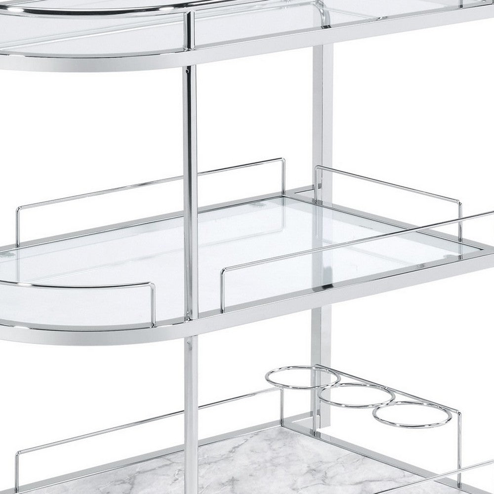 Serving Cart with Oval Shape and Metal Bar Handle, Silver - BM251324