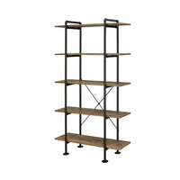 Bookcase with Metal Pipe Design and 5 Tier Shelves, Brown - BM251325
