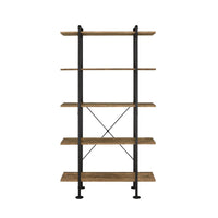 Bookcase with Metal Pipe Design and 5 Tier Shelves, Brown - BM251325