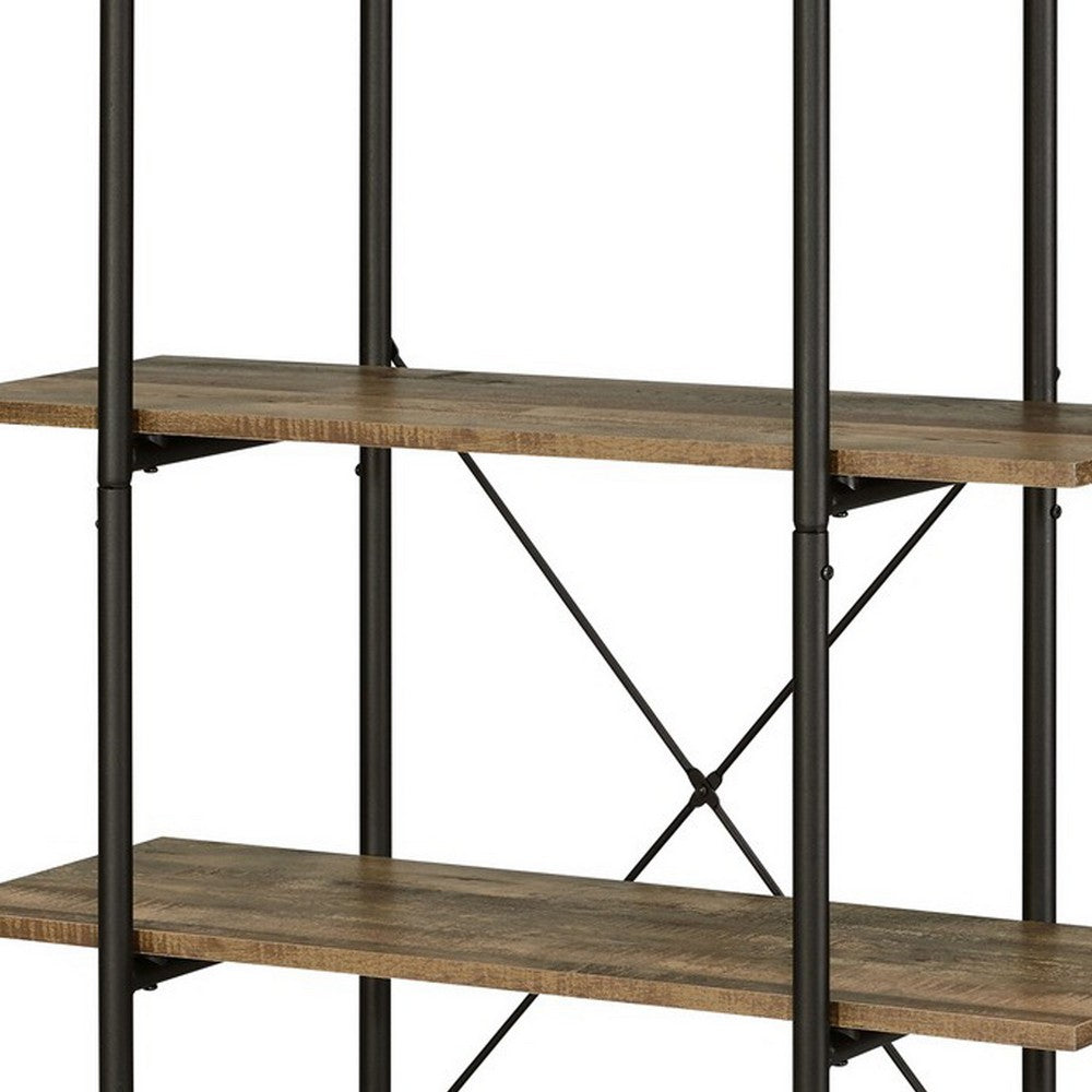 Bookcase with Metal Pipe Design and 5 Tier Shelves, Brown - BM251325