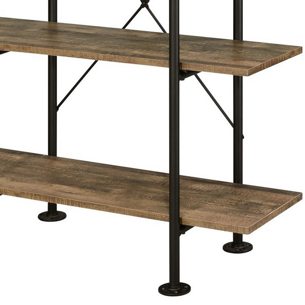 Bookcase with Metal Pipe Design and 5 Tier Shelves, Brown - BM251325