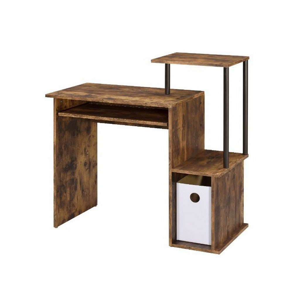Computer Desk with Built In Bookshelf, Weathered Oak and Black - BM251351