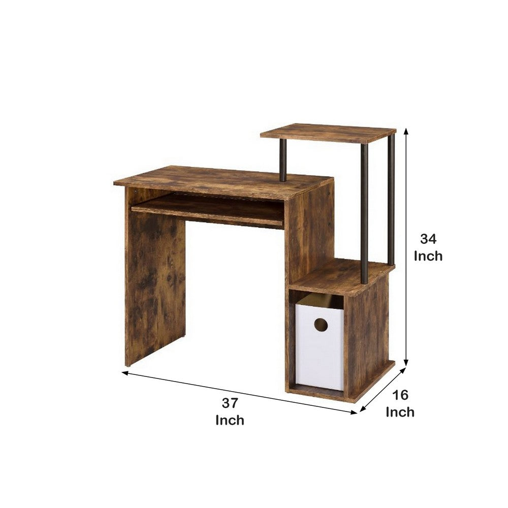 Computer Desk with Built In Bookshelf, Weathered Oak and Black - BM251351