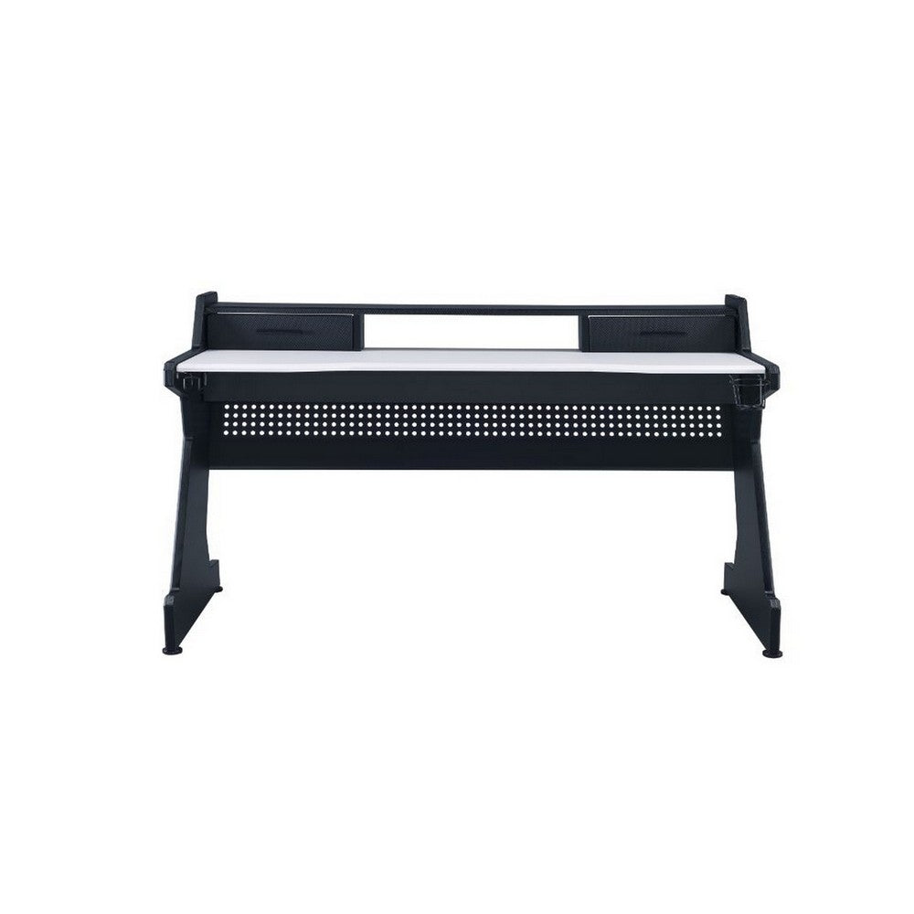 Gaming Table with Cup Holder and Headset Rack, Black and White - BM251361
