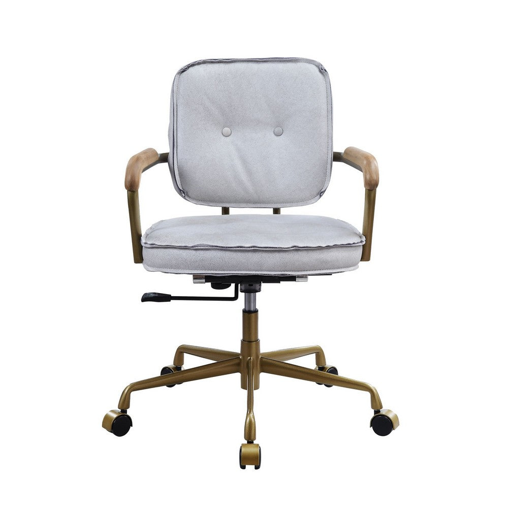 Office Chair with Faux Leather Upholstery, Vintage White and Brown - BM251365