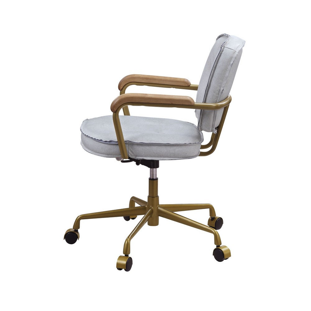 Office Chair with Faux Leather Upholstery, Vintage White and Brown - BM251365