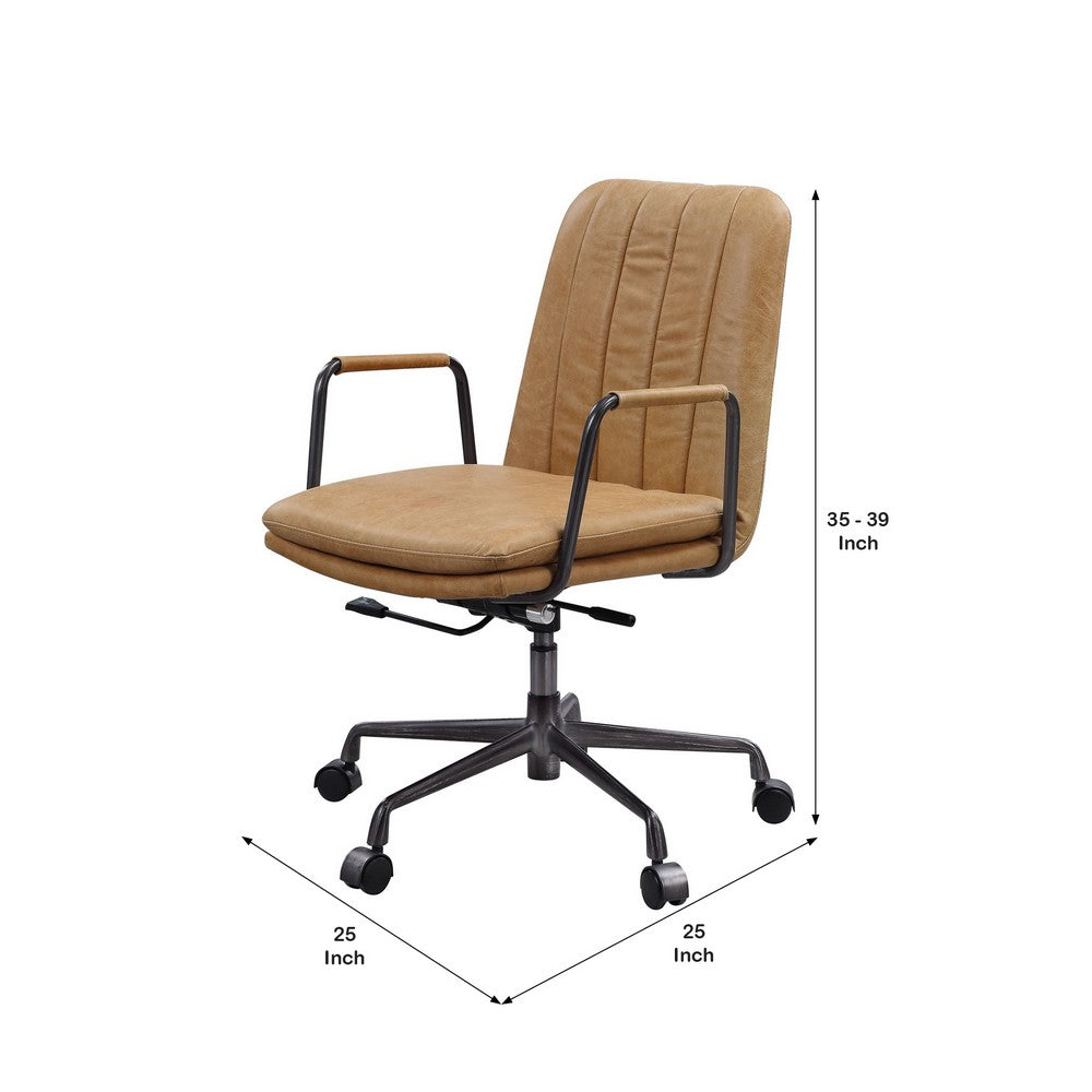 Office Chair with Channel Tufting, Rum and Black - BM251366