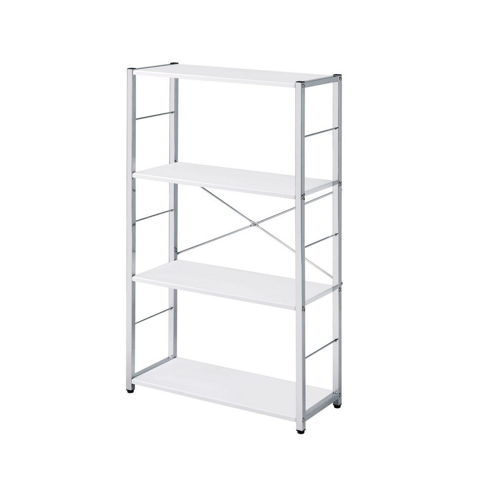 Bookshelf with X Shaped Cross Bar Chrome Finish, White - BM251368