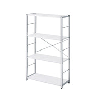 Bookshelf with X Shaped Cross Bar Chrome Finish, White - BM251368