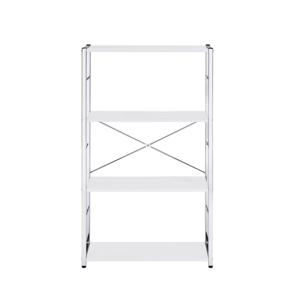 Bookshelf with X Shaped Cross Bar Chrome Finish, White - BM251368