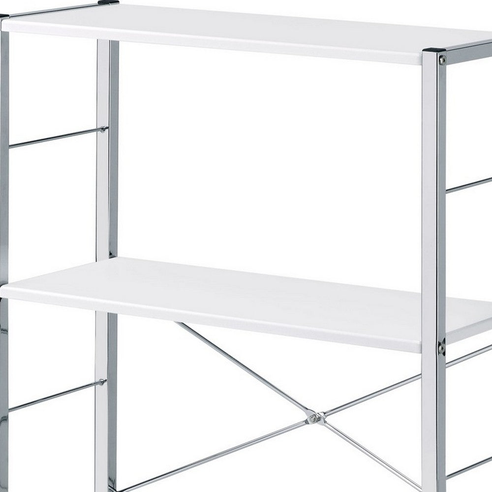 Bookshelf with X Shaped Cross Bar Chrome Finish, White - BM251368