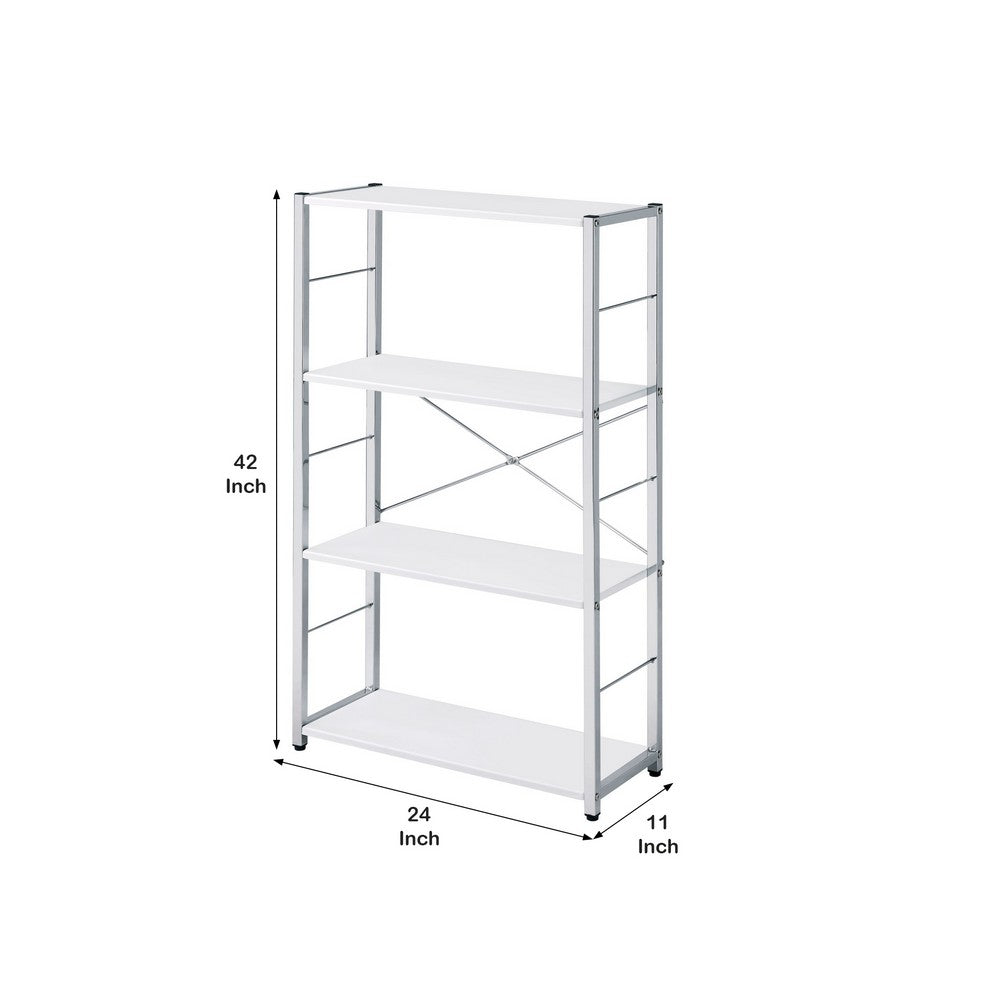 Bookshelf with X Shaped Cross Bar Chrome Finish, White - BM251368
