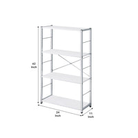 Bookshelf with X Shaped Cross Bar Chrome Finish, White - BM251368