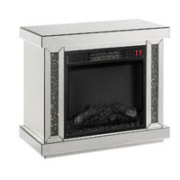 Electric Fireplace with Mirror Panel Framing and Faux Diamonds, Silver - BM251370
