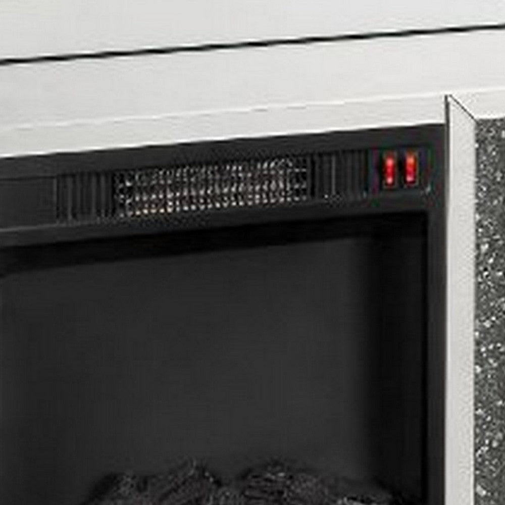 Electric Fireplace with Mirror Panel Framing and Faux Diamonds, Silver - BM251370