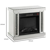 Electric Fireplace with Mirror Panel Framing and Faux Diamonds, Silver - BM251370