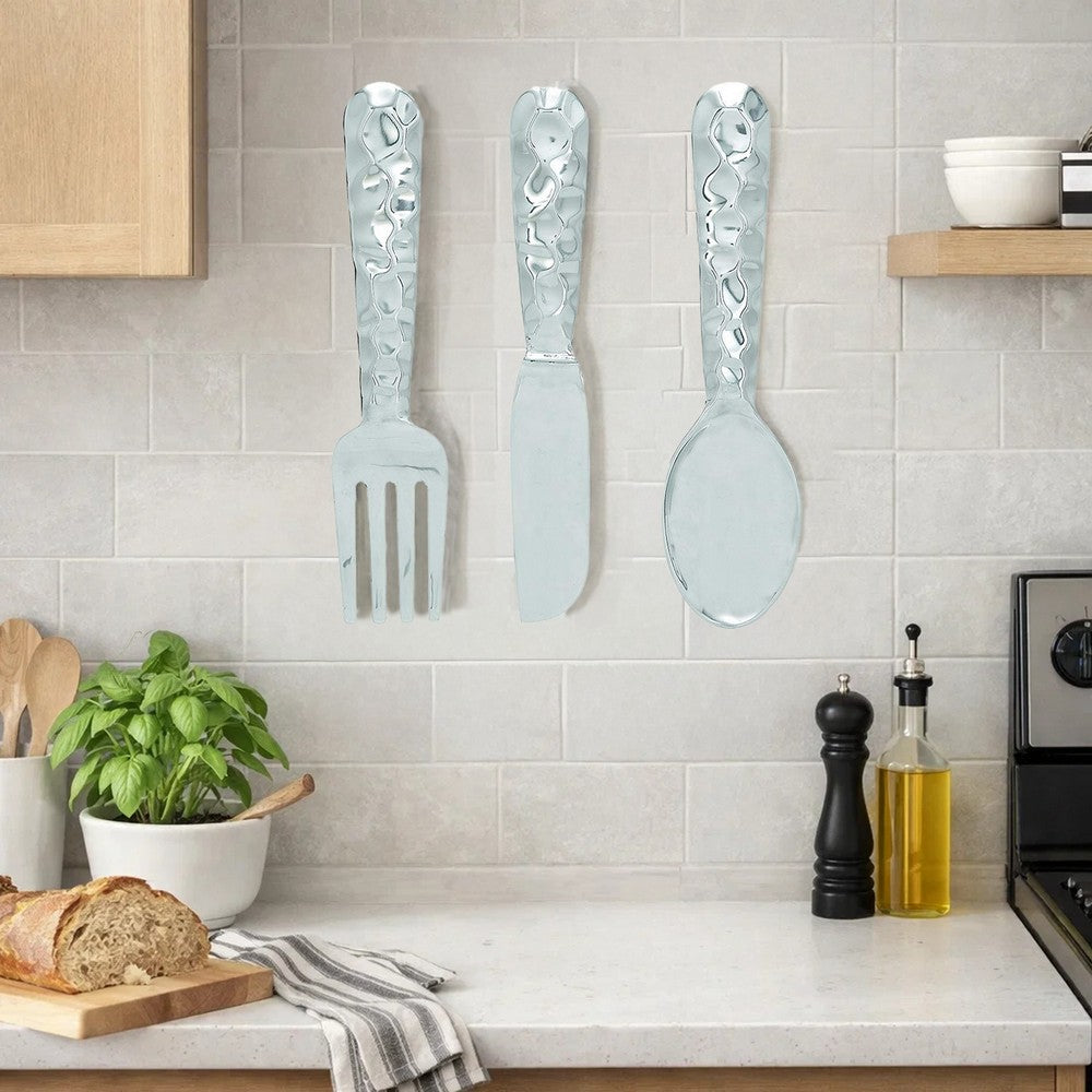 Artistic Cutlery Wall Decor In Metal, Set of Three, Silver - BM01021