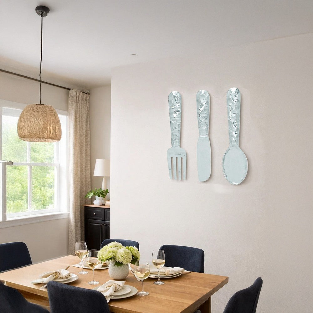 Artistic Cutlery Wall Decor In Metal, Set of Three, Silver - BM01021