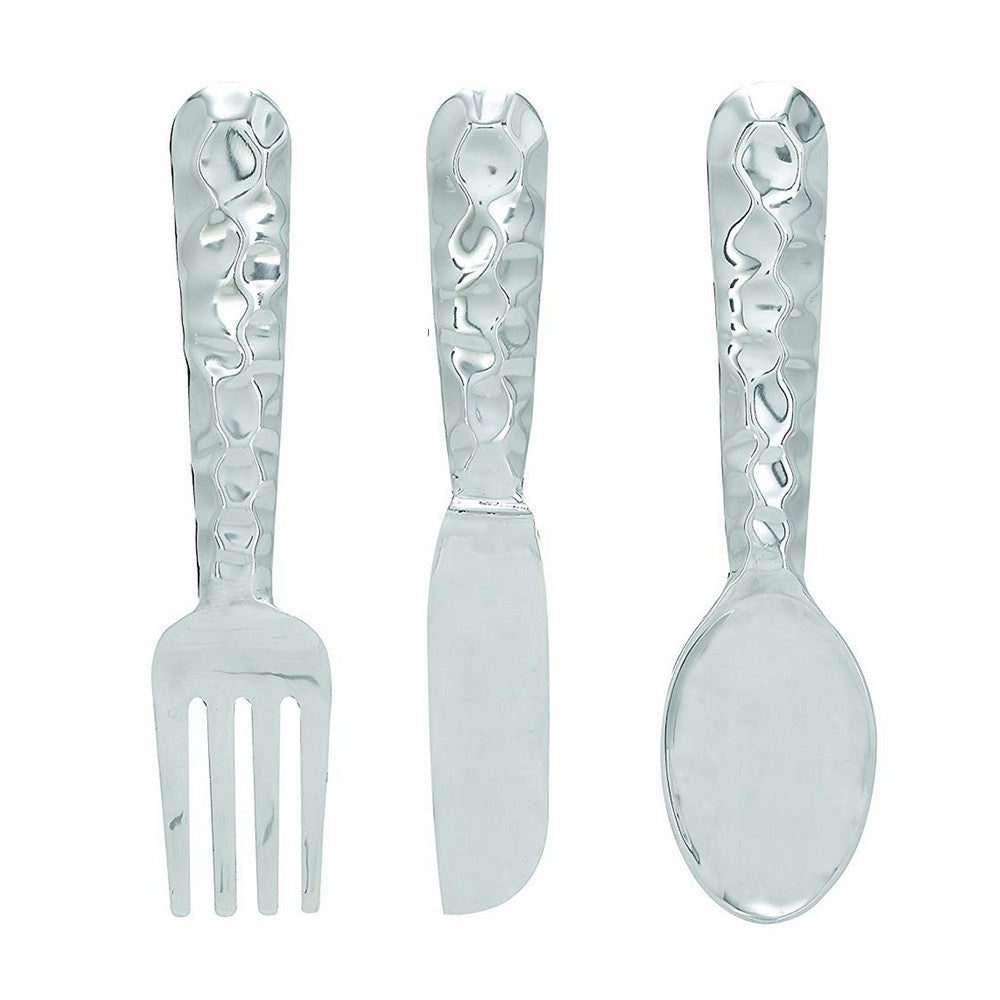 Artistic Cutlery Wall Decor In Metal, Set of Three, Silver - BM01021
