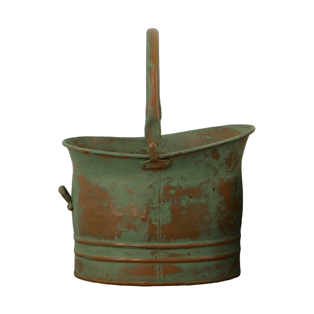 Tinged Metal Bucket Planter With Handles, Patina Rust Finish, Green, Set of 3 - BM01164