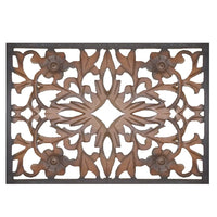 Rectangular Wall Panel with Intricate Floral Carvings, Burnt Black - BM01869