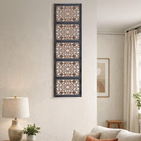 Rectangular Wall Panel with Intricate Floral Carvings, Burnt Black - BM01869