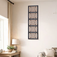 Rectangular Wall Panel with Intricate Floral Carvings, Burnt Black - BM01869