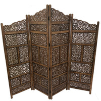 Benzara Hand Carved Foldable 4-Panel Wooden Partition Screen/RoomDivider,Brown - BM01875