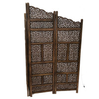 Benzara Hand Carved Foldable 4-Panel Wooden Partition Screen/RoomDivider,Brown - BM01875