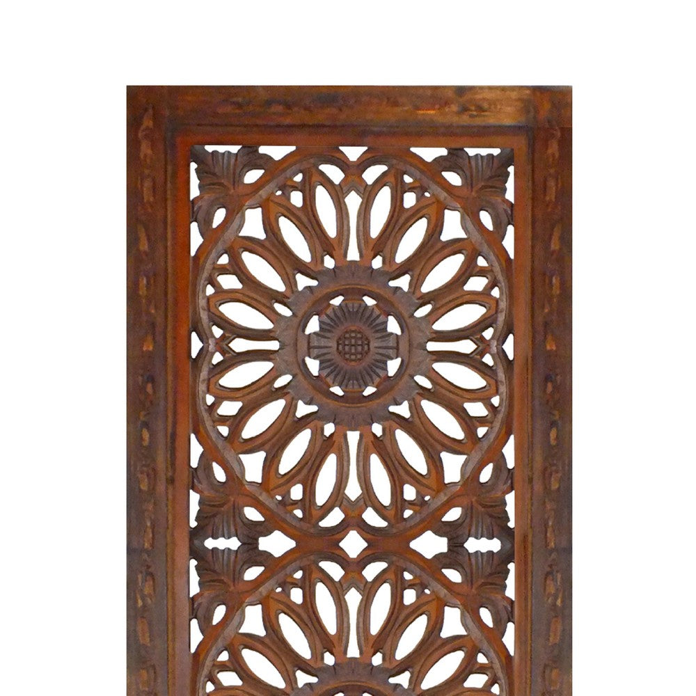 2 Piece Mango Wood Wall Panel Set with Mendallion Carving, Burnt Brown - BM01883
