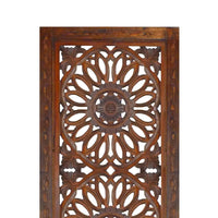 2 Piece Mango Wood Wall Panel Set with Mendallion Carving, Burnt Brown - BM01883