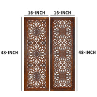 2 Piece Mango Wood Wall Panel Set with Mendallion Carving, Burnt Brown - BM01883